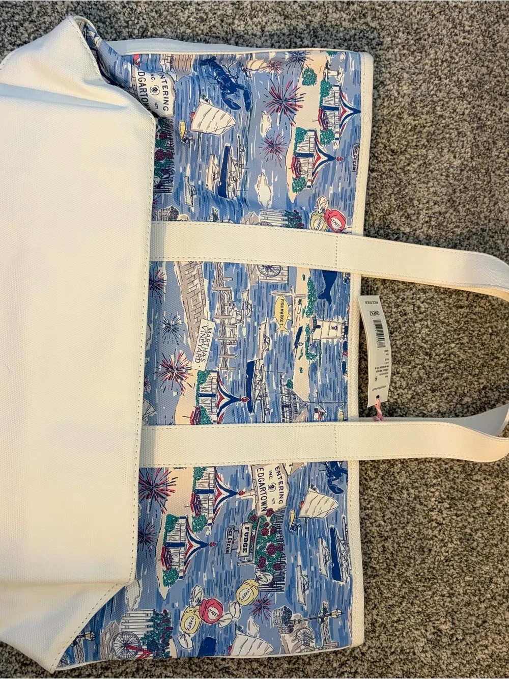 Vineyard Vines Blue Coastal Scene Canvas Tote with White Trim - Picture 3 of 7